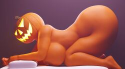 1girls 2023 3d ass ass_up big_ass big_breasts breasts feet female female_only halloween halloween_2023 hi_res jack-o'-lantern large_ass large_breasts legs nipples nude nude_female orange_body orange_skin pumpkin pumpkin_head sandreiio simple_background solo solo_female thick_thighs thighs