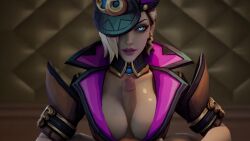 3d animated athletic_female blonde_hair clothed_sex cum cum_between_breasts cum_in_mouth cumshot deepthroat ejaculation evelynn fellatio human league_of_legends light-skinned_male looking_at_viewer oral paizuri partially_clothed pov sandwichmoth_(artist) soul_fighter_evelynn soul_fighter_series sound swallowing titfuck titjob uniform video