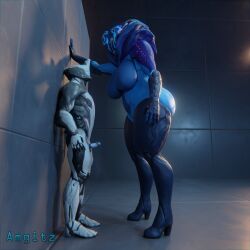 3d amgitz blender boots excalibur_(warframe) larger_female male penis saryn_(warframe) size_difference small_dom_big_sub smaller_male tagme tenno thick_thighs thigh_high_boots unusual_penis verta_amgitz_(amgitz) warframe