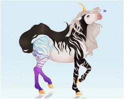 5:4 animal_genitalia animal_pussy anus ass black_body black_stripes blue_eyes blue_stripes equid equine_anus equine_genitalia equine_pussy eyelashes female feral full-length_portrait genitals gradient_background heart hooves horn huskii-s mammal mane mouth_closed portrait purple_stripes pussy side_view simple_background solo striped_body striped_butt striped_legs striped_neck stripes white_body white_mane yellow_hooves yellow_horn