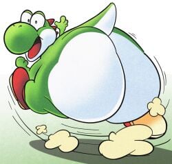 anthro ass bastardpalace big_ass big_butt butt dinosaur fat_ass fat_butt green_yoshi huge_butt hyper hyper_ass hyper_butt looking_at_viewer looking_back male mario_(series) multicolored_body nintendo nude open_mouth reptile scalie shoes solo tail thick_thighs two_tone_body wide_hips yoshi