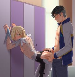 2boys alikurai arched_back ass_grab assjob blush buttjob clothes_sex cum cum_on_body erection femboy gay girly male_only mao_di otabek_altin tagme yaoi yuri!!!_on_ice yuri_plisetsky