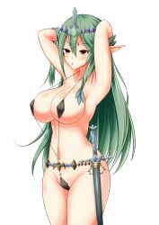 1girls arms_behind_back bikini_armor crusadia_arboria duel_monster elf sling_bikini yu-gi-oh!