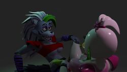 2girls 3d 3d_(artwork) anthro anthro_female anthro_on_anthro chicken duck female five_nights_at_freddy's five_nights_at_freddy's:_security_breach fnaf furry glamrock_chica_(fnaf) grabbing_own_breast gray_fur grey_hair medium_ass medium_breasts roxanne_wolf_(fnaf) scissoring spuds77 tribadism white_hair wolf