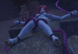 3d absurd_res blue_body blue_skin bondage_gear breasts chained chains female hair hi_res hooves humanoid lorded red_eyes red_hair sex shackled solo t'au_(warhammer) tau tentacle tentacle_sex warhammer_(franchise) warhammer_40k