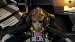 1girls 3d alien alien_girl animated big_penis blowjob cum cum_on_face darth666revan eliana_corvalis female mass_effect no_sound oral quarian tagme turian video