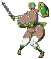 big_breasts bikini_armor breasts female green_hair huge_breasts original sasaki_tatsuya tagme thick_thighs wide_hips