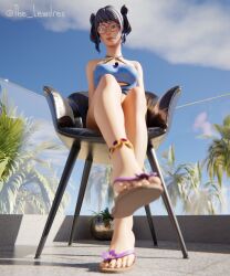 1girls 3d alternate_version_available blender blurry chair clothed clothing crystal_(fortnite) dark_blue_hair detailed_background epic_games eye_contact female female_focus female_only fortnite glasses highres lewdrex light-skinned_female light_skin looking_at_viewer looking_down outdoors palm_tree palm_trees presenting sandals scuba_crystal_(fortnite) shadow sitting solo solo_focus sun sunlight tank_top trees twintails watermark whistle whistle_around_neck