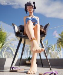 1girls 3d alternate_version_available barefoot blender blurry chair clothed clothing crystal_(fortnite) dark_blue_hair detailed_background epic_games eye_contact female female_focus female_only fortnite glasses highres lewdrex light-skinned_female light_skin looking_at_viewer looking_down outdoors palm_tree palm_trees presenting sandals scuba_crystal_(fortnite) shadow sitting solo solo_focus sun sunlight tank_top trees twintails watermark whistle whistle_around_neck