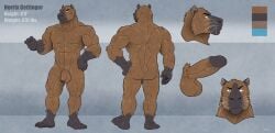 2021 5_fingers 5_toes anthro balls black_body blue_eyes brown_body capybara caviid digital_media_(artwork) english_text erection feet fingers gay gay_male genitals grey_background hi_res humanoid_genitalia humanoid_penis looking_at_viewer male mammal model_sheet muscular muscular_anthro muscular_male norrix_gettinger_(pepsi) penis rodent simple_background smile solo text toes wfa