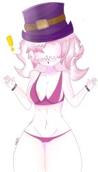 blush clothes comision hat mask mintmuffin no_eyes pink_hair pink_shadow surprised white_background white_hair