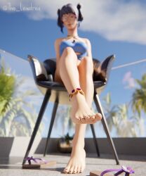 1girls 3d alternate_version_available barefoot blender blurry blurry_background chair clothed clothing crystal_(fortnite) dark_blue_hair detailed_background epic_games eye_contact female female_focus female_only fortnite glasses highres lewdrex light-skinned_female light_skin looking_at_viewer looking_down outdoors palm_tree palm_trees presenting sandals scuba_crystal_(fortnite) shadow sitting solo solo_focus sun sunlight tank_top trees twintails watermark whistle whistle_around_neck