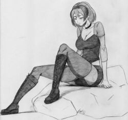 2010s 2014 goth goth_girl gothic gwen_(tdi) sitting_on_rock skeezoo sketch total_drama_island