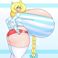 ass breasts cassie_(theycallhimcake) dullahan female female_focus female_only huge_ass huge_breasts hyper_breasts looking_away original original_character purple_eyes purpleguyri riley_moore_(artist) tagme thick_thighs thighs yellow_hair