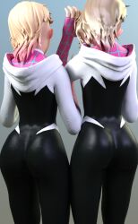 2girls 3d ass athletic athletic_female blonde_female blonde_hair blue_eyes bottom_heavy breasts bust busty chest cleavage curvaceous curvy curvy_figure cute cute_face eyebrows eyelashes eyes female female_focus female_only fit fit_female fully_clothed ghost-spider gwen_stacy hair hero heroine hips hourglass_figure human legs light-skinned_female light_skin lips marvel marvel_comics short_hair slim slim_waist spider-gwen spider-man:_across_the_spider-verse spider-man:_into_the_spider-verse spider-man_(series) superhero superheroine thick thick_legs thick_thighs thighs upper_body voluptuous voluptuous_female vtemp waist wide_hips