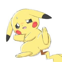 2019 anus blush bodily_fluids female feral fur generation_1_pokemon genitals hi_res kimono_kemono lying nintendo on_back pikachu pokemon pokemon_(species) pussy simple_background solo sweat white_background yellow_body yellow_fur