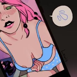 breasts female jojo's_bizarre_adventure jojolion nipples selfie skate_louis underwear yasuho_hirose