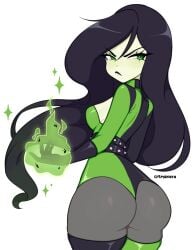 ass behind_view big_ass black_hair cremanata disney disney_channel frown green_eyes kim_possible large_ass looking_at_viewer looking_back magic shego sideboob spikes thighhighs