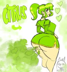 1girls ass big_ass citrus_(lolotron6) fart fart_cloud fart_fetish farting female flanked_ green_hair lolotron6 ponytail