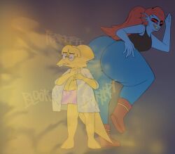 2d 2d_(artwork) 2d_artwork 2girls alphys anthro ass big_ass color fart fart_cloud fart_fetish farting female female_only gassed_like_1915 glasses huge_ass huge_breasts mrwastemaster scalie tagme undertale undertale_(series) undyne