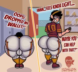 1boy balls balls_bulge bent_over big_ass big_butt black_hair femboy football_player football_uniform huge_ass huge_butt male male_only money solo solo_male tonicartz troy_ballinger wallet wide_hips