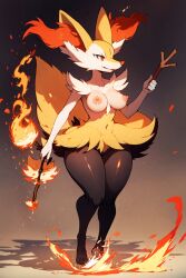 ai_generated anthro belly_button braixen breasts breasts_out female female_only furry game_freak medium_breasts nintendo nipples orange_hair pokemon pokemon_(species) solo solo_female suicidespit thick_thighs thighs