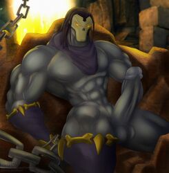 1boy abs balls bara big_balls big_muscles big_penis black_hair daddy darksiders darksiders_2 death_(darksiders) dilf erection gay grey_body hair huge_cock humanoid long_hair male male_only mask mask_only masked_male muscular muscular_humanoid muscular_male navel nephilim nude pecs penis signature solo theravic yaoi