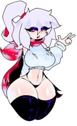 breasts female_sans humanized icebound_sans rule_63 sans sans_au spookdx tagme tagme_(character) thighhighs thighs undertale:icebound undertale_au white_hair