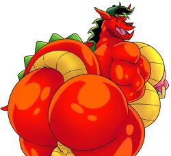 1boy american_dragon:_jake_long balls bara bara_tiddies bara_tits big_ass big_butt big_chest big_nipples big_pecs collaboration disney dragon furryonline1 huge_ass huge_butt huge_chest huge_pecs jake_long male male_only nipple_rings nth6969 presenting_hindquarters red_body solo solo_male