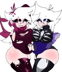 2d 2d_(artwork) 2d_artwork 2girls breasts breasts_pressed_together color female female_only female_sans humanized rule_63 sans sans_au spookdx tagme tagme_(character) thighhighs thighs undertale undertale_(series) undertale_au white_background white_hair