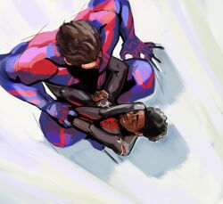 1610taropornluv flowerfang gay gay_domination gay_sex male marvel miguel_o'hara miles_morales miles_morales_(spider-verse) size_difference spider-man:_across_the_spider-verse spider-man_(series) superhero tight_clothing yaoi