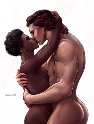 flowerfang gay gay_sex hikkami_art hikkamiart kissing makeout male marvel marvel_comics miguel_o'hara miles_morales miles_morales_(spider-verse) naked no_genitals_shown size_difference spider-man spider-man:_across_the_spider-verse yaoi