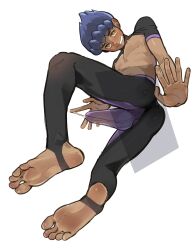 boner cum dong_bl feet gay hop_(pokemon) nsfw precum precum_drip purple_hair sweat_pants taint yaoi