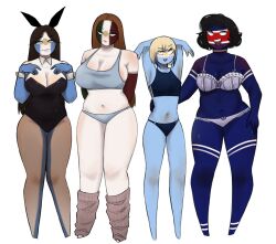 4girls argentina_(countryhumans) big_breasts clothing costa_rica_(countryhumans) countryhumans countryhumans_girl female female_only flat_chest guatemala_(countryhumans) lingerie mexico_(countryhumans) simple_background white_background