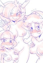 3girls 404error doodle fanart female female_only hekapoo jackie_lynn_thomas naked naughty_smile nipples rkgk sketch star_butterfly star_vs_the_forces_of_evil