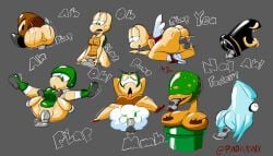 ahegao blooper blowjob bullet_bill clothed clothed_sex goomba gray_background hammer_bros. koopa koopa_troopa lakitu mario_(series) nintendo padhasnx paratroopa penetration piranha_plant pussy sex super_mario_bros. super_mario_bros._(nes) text vaginal_penetration