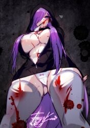 1girls big_breast big_breasts black_jacket blood blood_on_face blood_splatter blood_stain cleavage covered_in_blood crazy_girl dirtykuro exposed_panties foxykuro hair_covering_eye hair_covering_one_eye hair_over_eye hair_over_one_eye heart holding_knife holding_weapon huge_breast huge_breasts jacket_open knife kuro_(foxykuro) large_breast large_breasts long_hair_female long_purple_hair obsessed panties_exposed panties_visible purple_eyes purple_hair purple_hair_female unzipped_jacket white_panties yandere