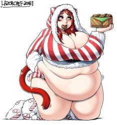 1girls 2018 absurd_res bbw belly belly_overhang breasts cat_tail catgirl christmas cleavage cookie fat female female_focus huge_belly huge_breasts lazorchef matching_hair/eyes overweight overweight_female plump red_eyes red_hair solo solo_female solo_focus tail thick_thighs thighs tummy