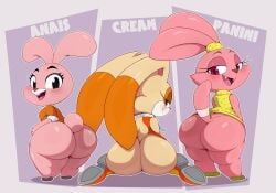 3girls anais_watterson anthro ass bedroom_eyes big_ass big_butt bigdon1992 black_eyes blush blushing bottom_heavy bottomless brown_eyes bubble_butt buckteeth butt cartoon_network chowder_(series) clothed clothing countershade_ears countershade_face countershading cream_the_rabbit crossover cub dat_ass dipstick_ears domestic_cat dress eastern_and_western_character eyelashes fangs felid feline felis female female_only floppy_ears footwear furry furry_only green_clothing green_dress group half-closed_eyes hybrid kneeling lagomorph large_ass leporid long_ears looking_at_viewer looking_at_viwer looking_back looking_back_at_viewer mammal multicolored_ears multicolored_face multicolored_skin multiple_girls naughty_face no_panties open-mouth_smile open_mouth open_smile orange_clothing orange_countershading orange_dress orange_shirt orange_skin panini panini_(chowder) partially_clothed pink_body pink_fur pink_skin presenting_hindquarters purple_eyes rabbit rabbit_ears rear_view scut_tail seductive seductive_smile sega shiny shiny_skin shirt shoes short_tail shortstack smile smiling_at_viewer sonic_(series) sonic_the_hedgehog_(series) standing tail take_your_pick tan_body tan_fur tan_skin teeth the_amazing_world_of_gumball thick thick_ass thick_thighs thighs three_tone_skin tied_ears trio two_tone_ears white_countershading