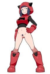 1girls ai_generated bangs blue_hair boots bottomless bottomless_female confidently_naked female female_only female_team_magma_grunt gloves green_eyes hand_on_hip hood_up hoodie legs navel novelai pale_skin pokemon pubic_hair pussy smirk standing tagme team_magma team_magma_grunt team_magma_grunt_(female) undershirt uniform