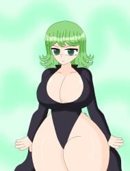 1girls ass_visible_through_thighs big_ass big_breasts big_butt black_dress breasts_bigger_than_head female female_only green_eyes green_hair hips huge_ass huge_butt large_breasts one-punch_man short_hair solo_female tatsumaki teddisin thick_thighs