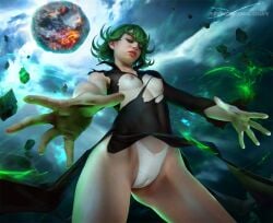 1girls breasts cameltoe demonlorddante female female_only green_hair nipples one-punch_man panties solo tagme tatsumaki