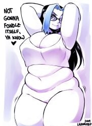 1girls 2019 absurd_res arms_behind_head big_breasts bottomless bottomless_female breasts cassia_(lazorchef) chubby chubby_female cleavage english english_text fat female female_focus flirting glasses hips large_breasts lazorchef plump shirt_only solo solo_female solo_focus talking_to_viewer text thick_thighs thighs two_tone_hair