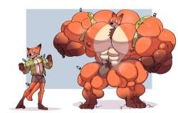 abs anthro biceps big_muscles bulge disney extreme_muscles huge_muscles hyper_muscles large_muscles male muscle_growth muscles muscular muscular_anthro muscular_male nick_wilde pecs ren_zloy_on_kus zootopia