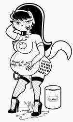 1girls anthro belly big_belly body_writing breasts cum cum_in_pussy feline female fishnets furry high_heels kitty_katswell linea_nigra navel_piercing nipples outie_navel popped_navel pregnant prostitution sandybelldf solo t.u.f.f._puppy tally_marks text