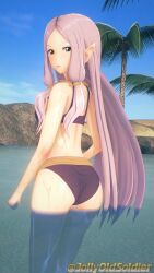 1girls 3d alternate_costume ass bikini breasts female female_only fire_emblem fire_emblem:_the_binding_blade heterochromia idunn_(fire_emblem) jollyoldsoldier long_hair nintendo ocean outdoors partially_submerged purple_bikini purple_hair purple_swimsuit solo swimsuit water watermark wet wet_body