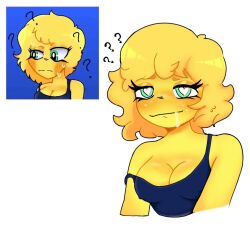 artist_request big_breasts drooling drooling_cum green_eyes idiot nsfw requested splatoon_youtuber vaqeii yellow_hair yellow_skin youtuber