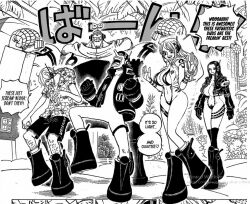 2girls 3boys areola_slip areolae artist_request black_and_white breasts dialogue edit edited egghead english_text female franky franky_(one_piece) large_breasts male manga manga_page monochrome nami nami_(one_piece) nico_robin nude_edit one_piece post-timeskip pubic_hair_peek speech_bubble text usopp vinsmoke_sanji wide_hips