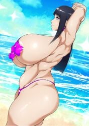 2d areola areola_slip areolae areolae_slip armpits arms_behind_back arms_behind_head ass beach big_breasts black_hair breasts female hyuuga_hinata light-skinned_female light_skin mojihe naruto naruto_(series) naruto_shippuden nipple_covers nipple_suspension_bikini nipples nipples_visible_through_clothing pale-skinned_female pale_skin pink_eyes side_view thick_thighs thong venus_body