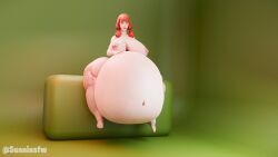 1girls 3d bbw belly big_belly big_breasts breasts fat female huge_belly large_breasts nipples obese overweight red_hair solo sunninsfw thick_thighs thunder_thighs twintails